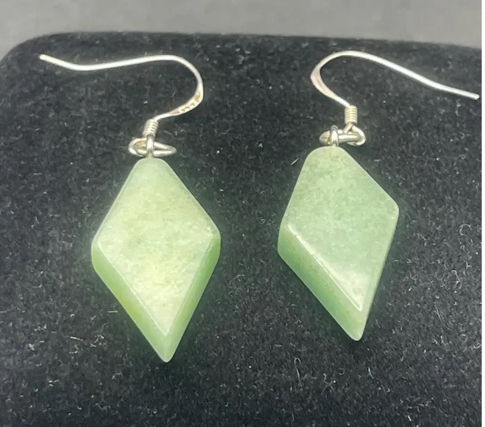 Simple Green Jadeite Earrings Sterling Silver S 925 Ear Wires Geometric Modern